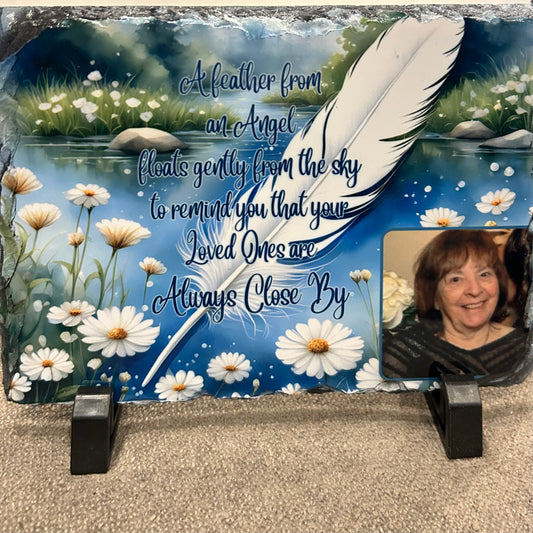 Feathered Reminders Memorial Photo Slate